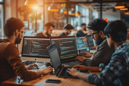 Programadores utilizando laptops