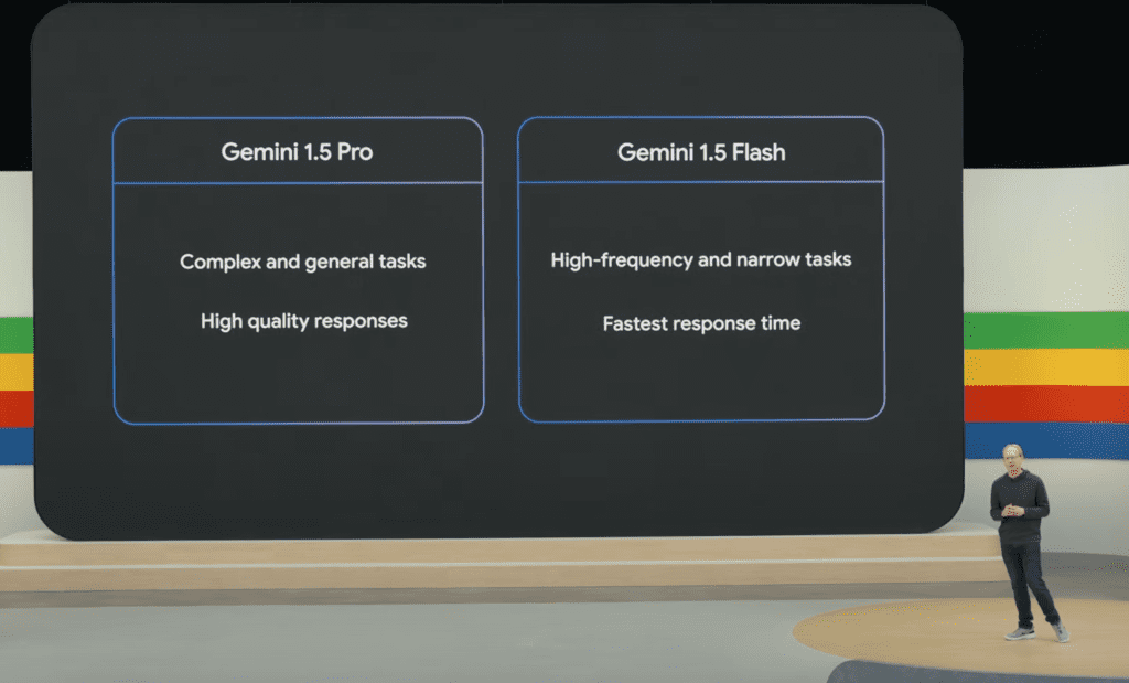 Slide comparando Gemini 1.5 Pro e Gemini 1.5 Flash