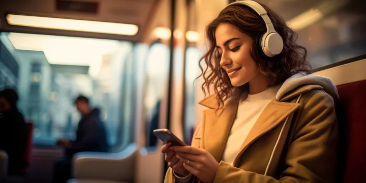 Mulher com headphone. Gerada por IA